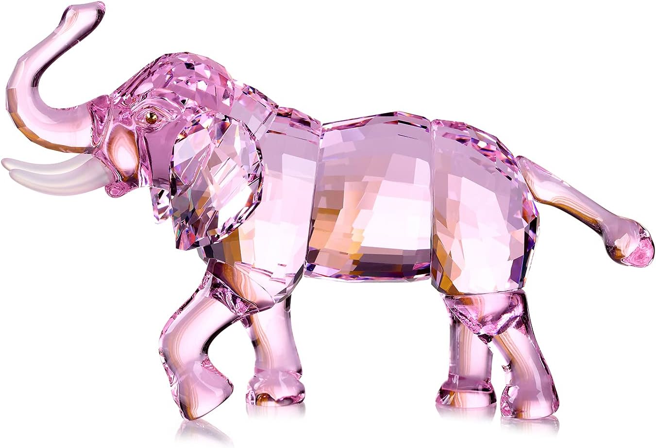 Crystal Lucky Elephant Figurine Collection Ornament Statue Animal Collectible Home Decor (Pink)