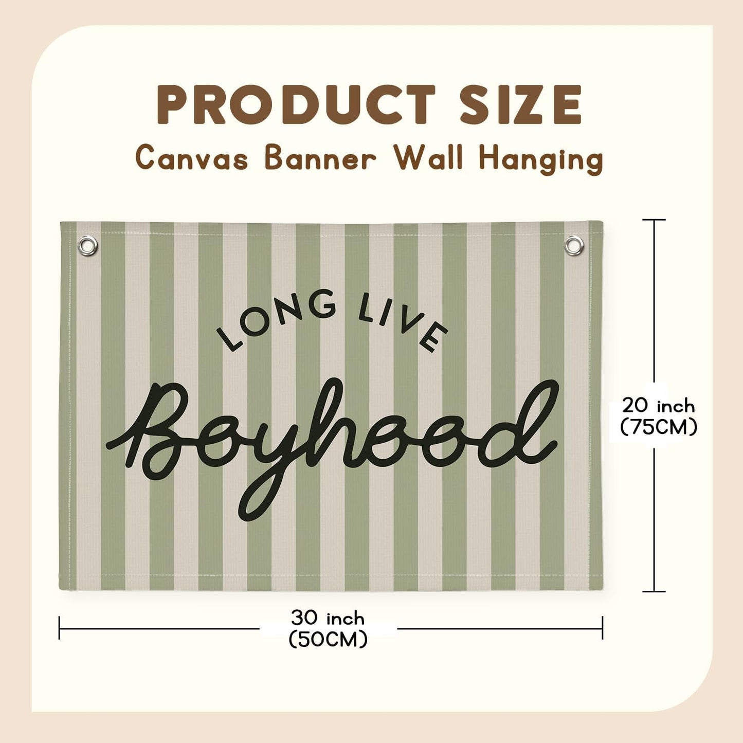 Long Live Boyhood Linen Banner Hanging Vintage Sage Green Stripes Flag Banner for Nursery Playroom Wall Decor for Kids Bedroom Living Room Dorm Toddler Decorations Trendy Room 30x20 boyroom
