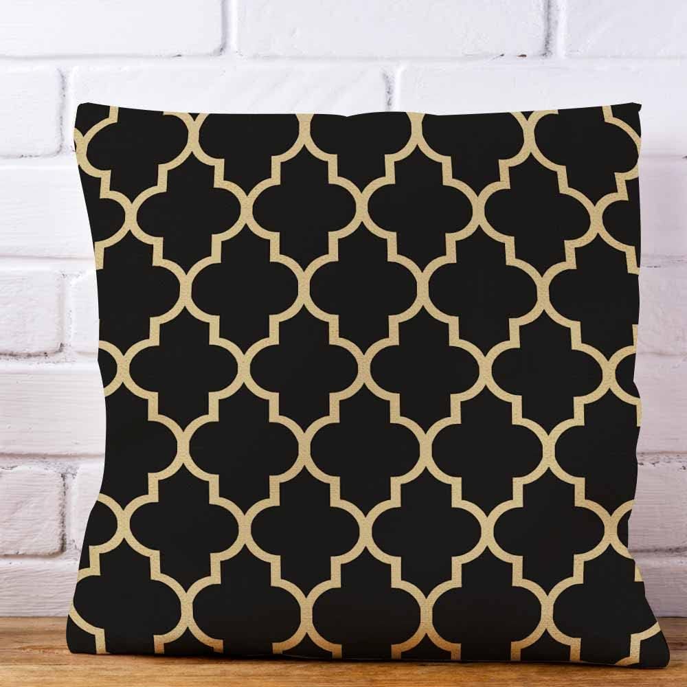 IBILIU Throw Pillow Covers Black and Gold Tan Quatrefoil Pattern Cushion Pillow Case Home Decor Pillowcase 18x18 Inches