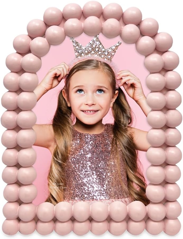 Isaac Jacobs 4x6 Matte Blush Double Bauble Arch Photo Frame with Black Fabric Easel, Tabletop, Wall-Mountable, Shelf and Desk, Decorative Art Design, Home Décor (4x6, Matte Blush)