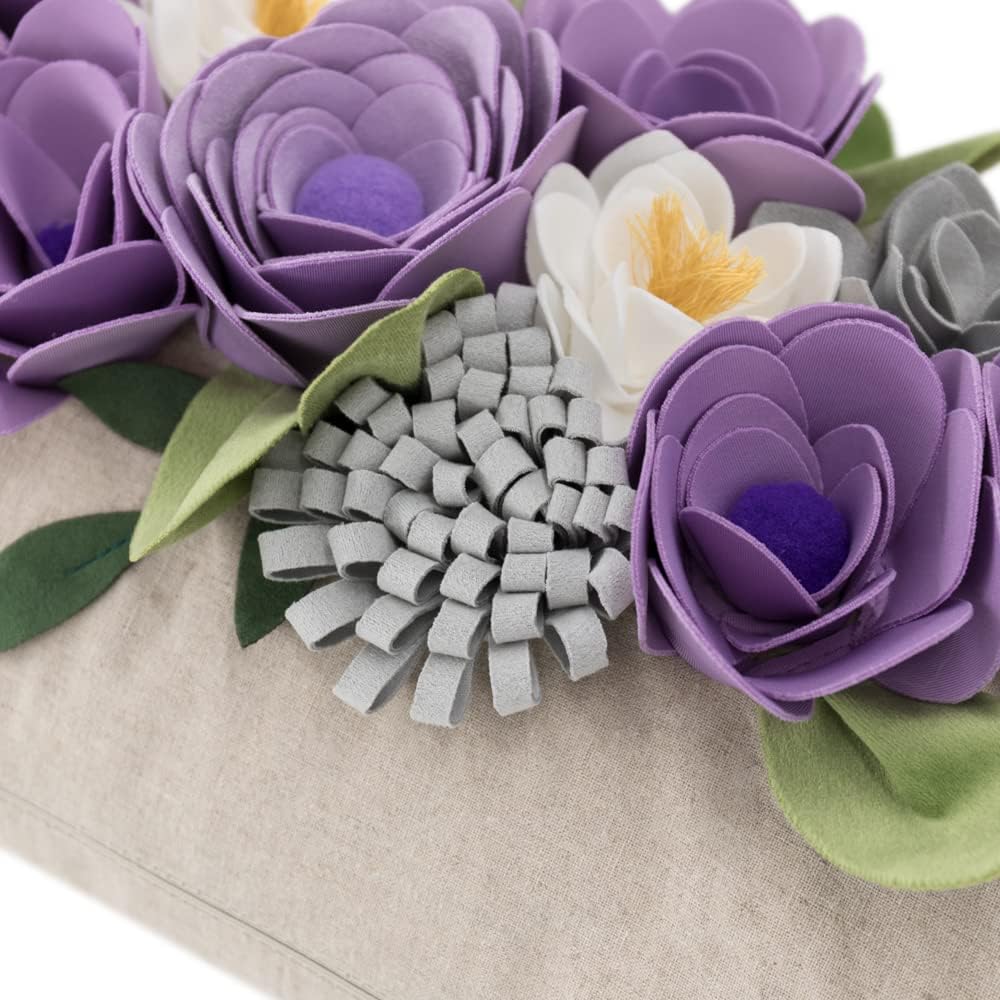 Decorative 3D Flower Throw Pillow Covers Accent Floral Pillowcases for Couch Bed Home Living Room Farmhouse Decor 12x20 Inch Purple