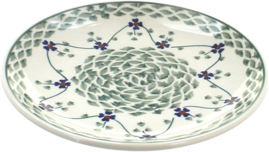 Blue Rose Polish Pottery - Green Sage Floral Dessert Plate - 7" Diameter - Beautiful Plate for Cake, Appetizers, or Snacks