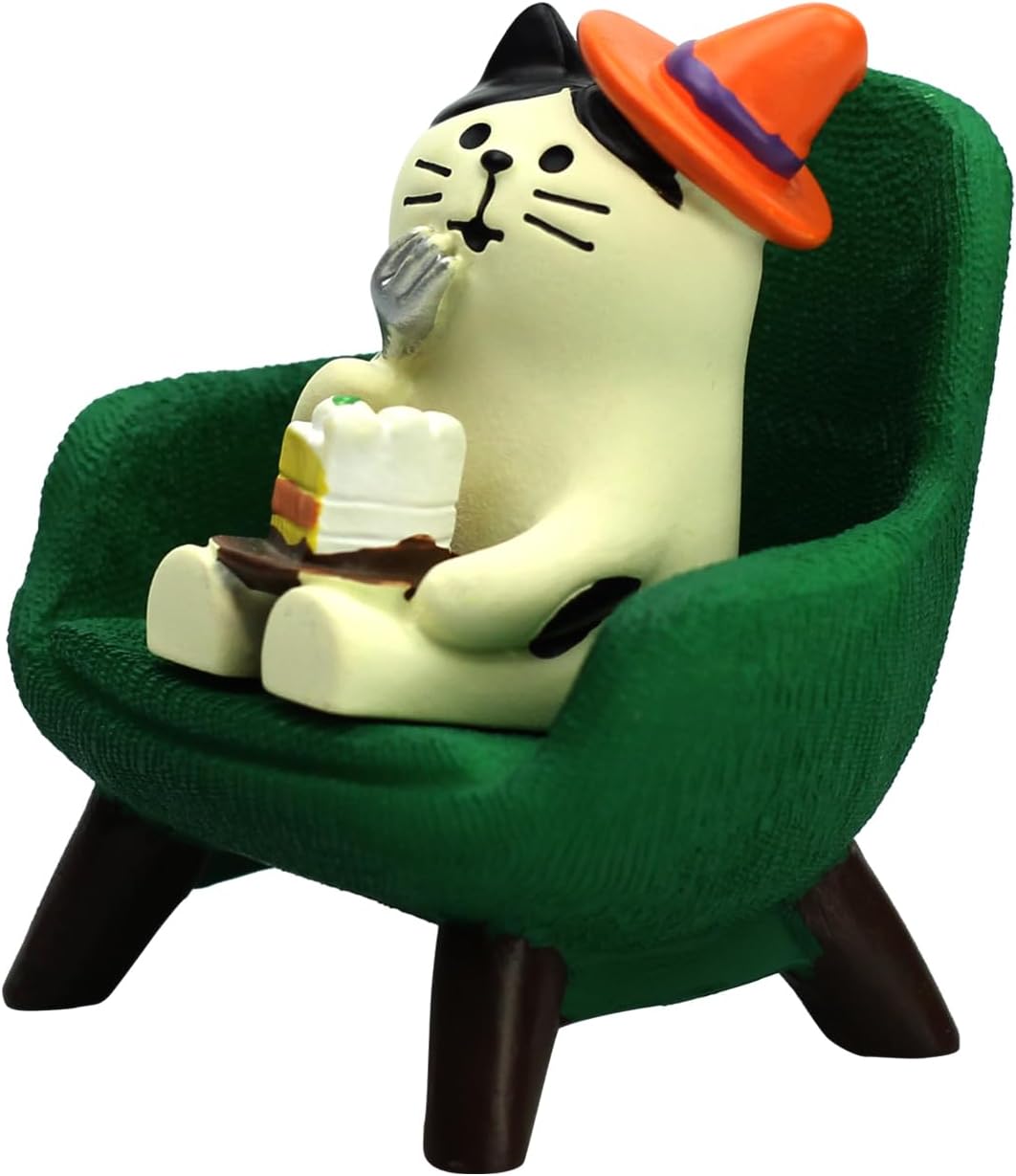 Mini Cat Eating Cake Figurine Resin for Cat Lovers - Green Sofa