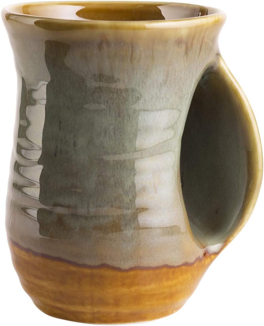 GUTE Hand Warmer Mug, Handmade Pottery Ceramic Hand Painted - Contoured Pocket Holds Warmth From The Heat Of Your Drink To Keep Your Fingers Warm, Comfy Handwarmer (Right hand)