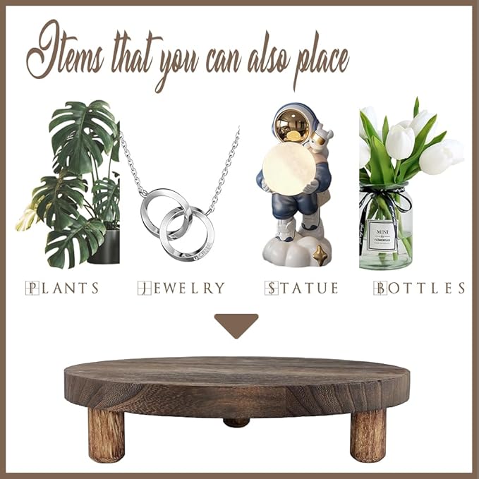 2 Pcs Wood Plant Stand Wooden Plant Stool Round Riser Display Stand Flower Pot Holder Low Plant Pot Flower Pedestal for Indoor Outdoor (Brown, 9.8 Inches)