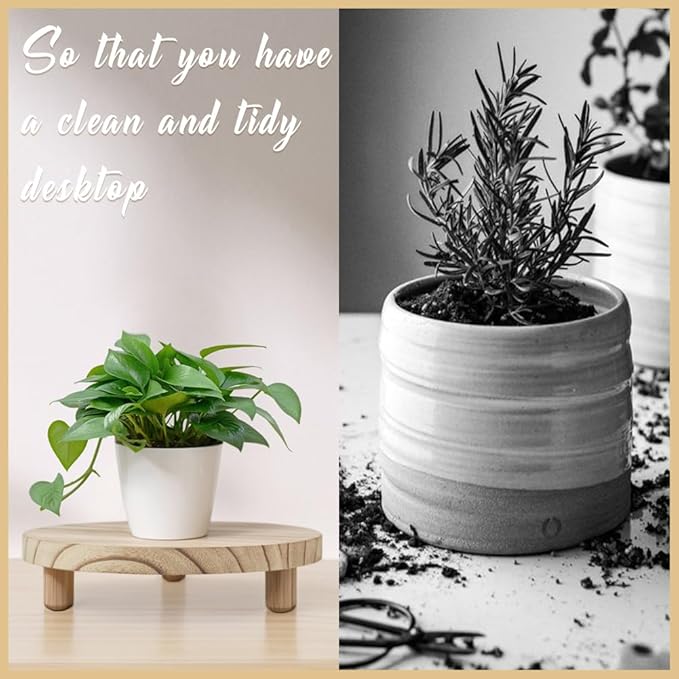 2 Pcs Wood Plant Stand Wooden Plant Stool Round Riser Display Stand Flower Pot Holder Low Plant Pot Flower Pedestal for Indoor Outdoor (Wood, 9.8 Inches)