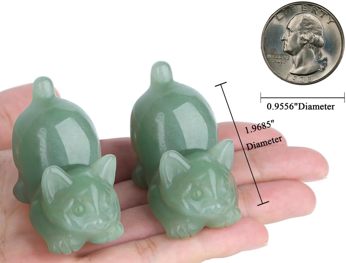 Green Aventurine Cat Decor Crystal Statue Carved Home Room Decor Figurines for Natural Lazy Gemstones Sculpture Handcrafted Healing Stone Lucky Kitten Office Spiritual Gifts for Cat Lovers