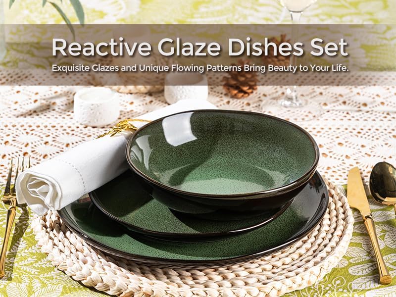 LeRatio Ceramic Dinnerware Sets for 4,Wavy Reactive Glaze Stoneware Plates and Bowls Sets,Highly Scratch Resistant | Dishwasher & Microwave,Oven Safe Dishes Set(12PCS)