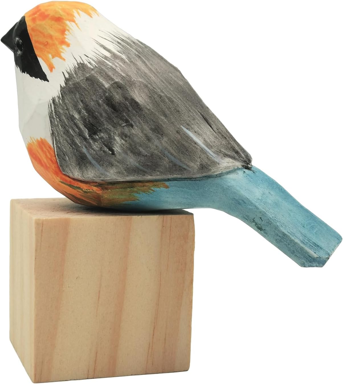 DIYOMR Hand Carved Wooden Bird Sculpture, Art Animal Wood Block, Vivid Bird Statue for Gift, Home Table Ornament Decor (Red-headed Tit)