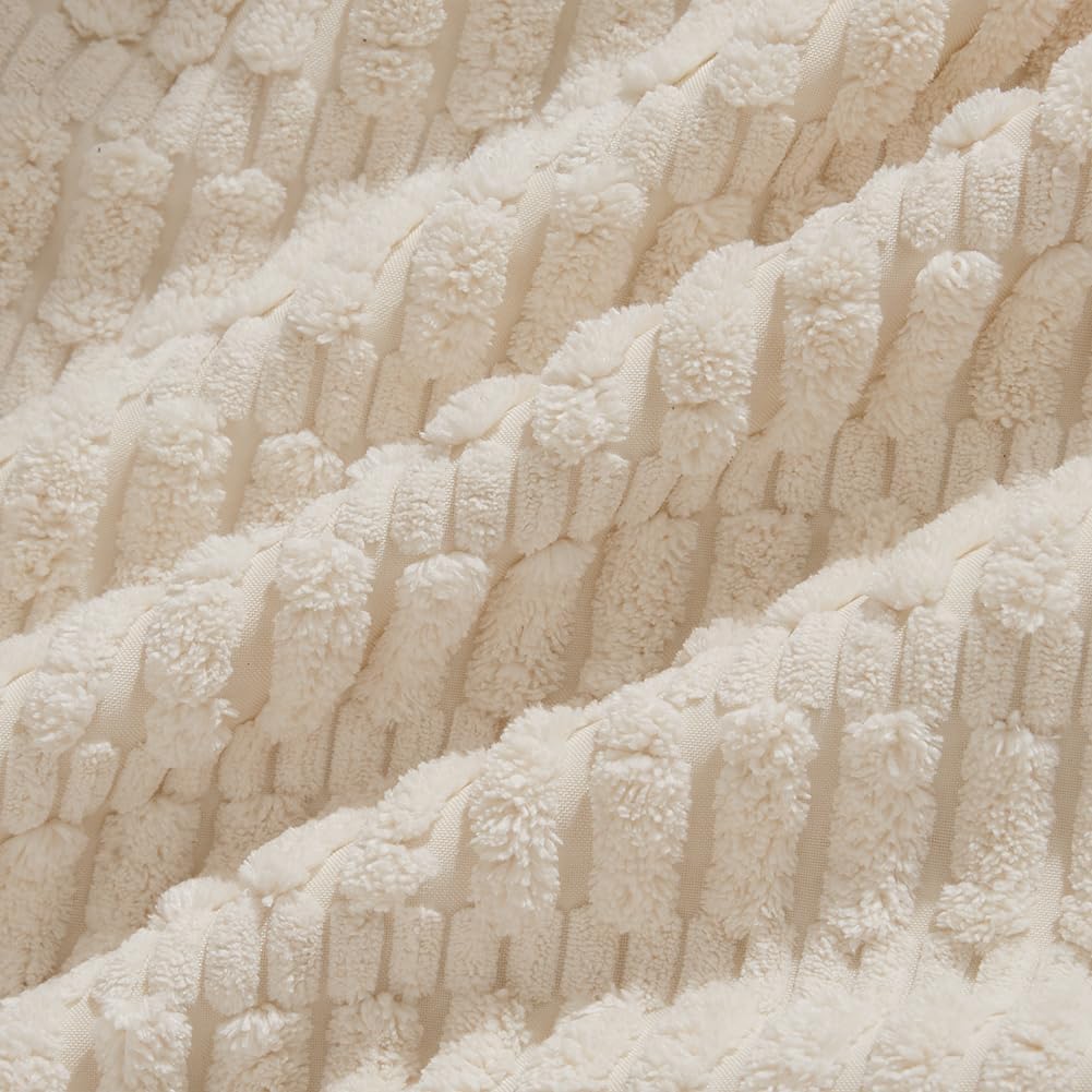 Fancy Homi 4 Packs Boho Cream Decorative Throw Pillow Covers 26x26 Inch for Living Room Couch Bed Sofa, Rustic Modern Farmhouse Home Decor, Soft Plush Corduroy Beige Cute Square Cushion Case 66x66 cm