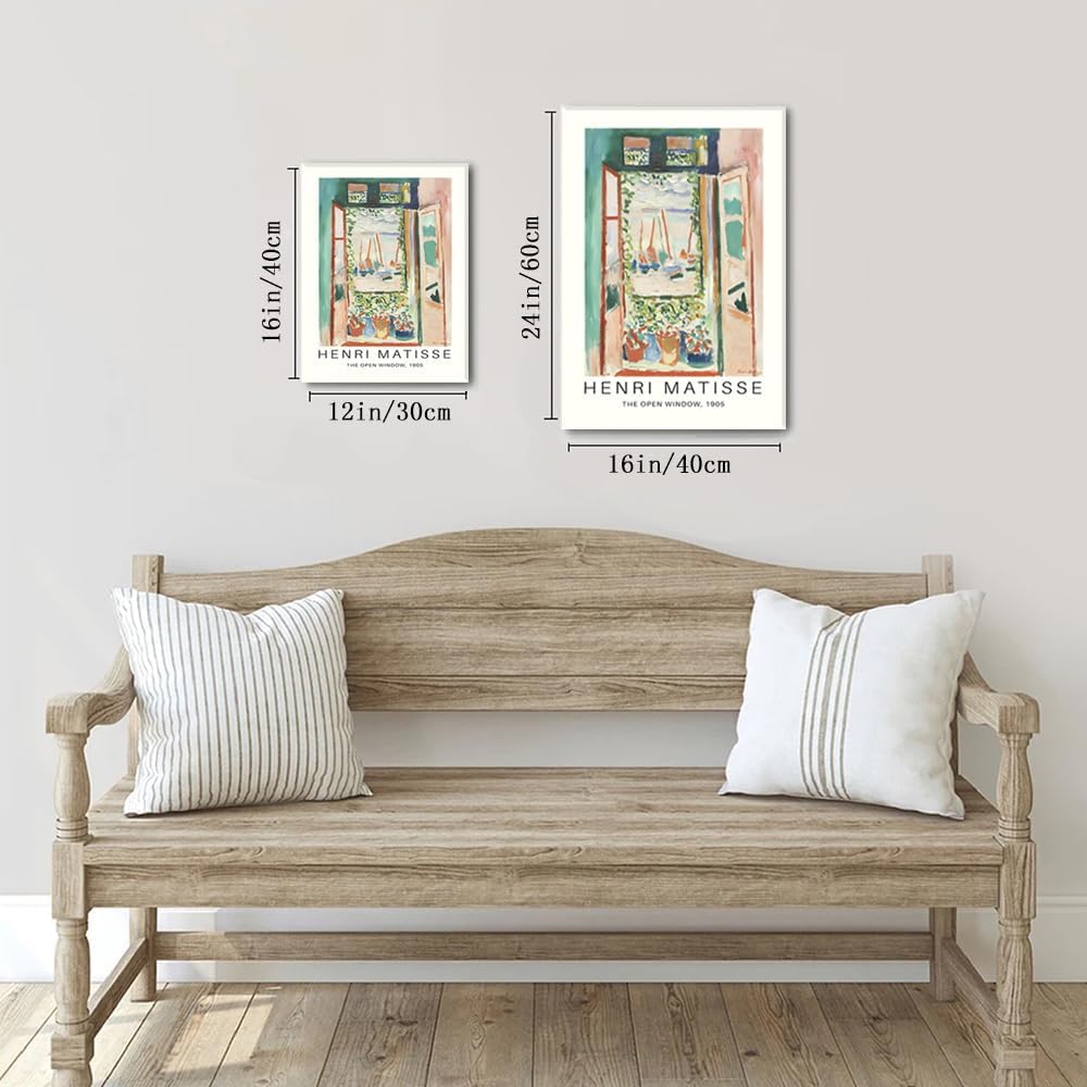 Framed Green Vintage Canvas Wall Art Set of 3 - Van Gogh Abstract Rose Pictures Wall Decor, Mid Century Modern Matisse Artwork Paintings Prints for Living Room Bedroom Bathroom 12x16 inch