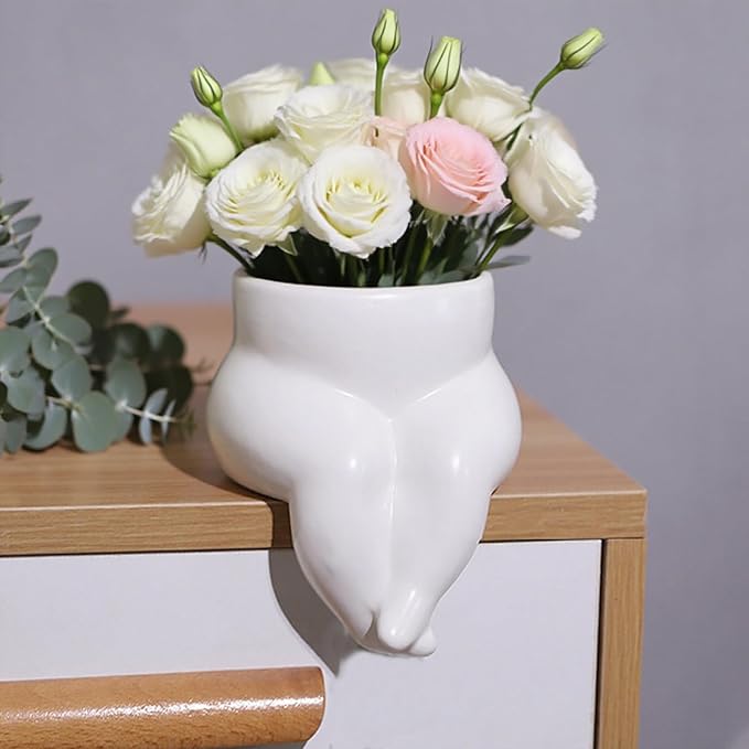 Matte White Ceramic Body Form Plant Pot, Crossed Legs Minimalist Planter Modern Boho Decorative Flower Pot for Indoor/Outdoor Home Office Desk