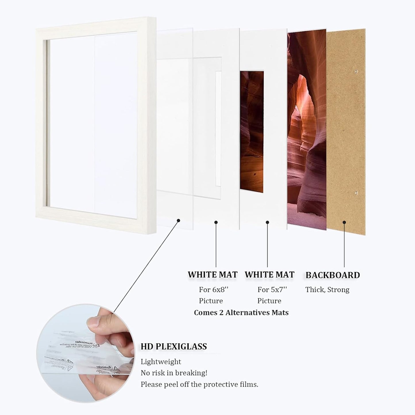 Egofine 9x12 Picture Frames Set of 4, Made of Solid Wood Covered by Plexiglass 5x7 and 6x8 with Mat or 9x12 without Mat, for Table Top Display and Wall Mounting Photo Frame White