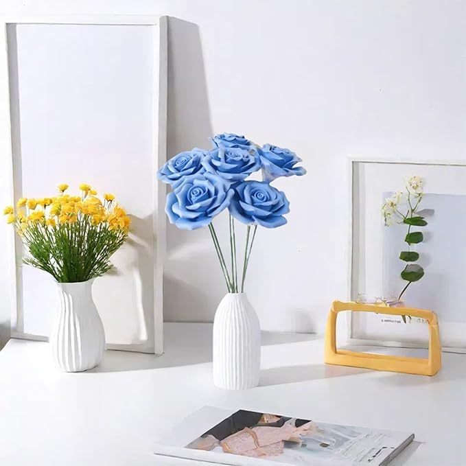 6 pcs Handmade Ceramic Roses,Featuring Vibrant Colors and Intricate Petal Details Floral Decorations ，Ceramic Floral Decorations（Blue）
