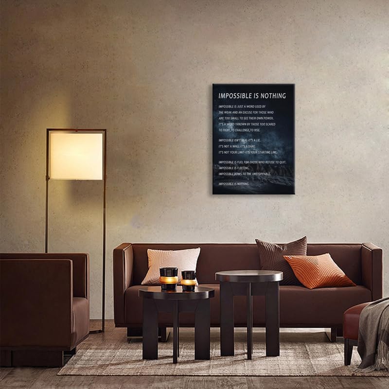 Impossible is Nothing Motivational Quotes Poster Inspirational Wall Art Inspiring Canvas Prints Artwork for Office Modern Home Living Room Wall Decor Painting Pictures Framed[18''W X 24''H]