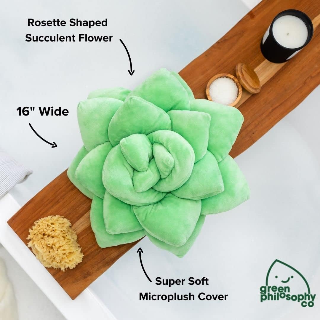 Green Philosophy Co. Succulent® Pillow 16" – Soft 3D Decorative Flower Throw Pillow, Unique Sage Green Plush Flower Cushion, Perfect for Couch, Sofa, Bedroom Decor, Gift for Plant Lovers
