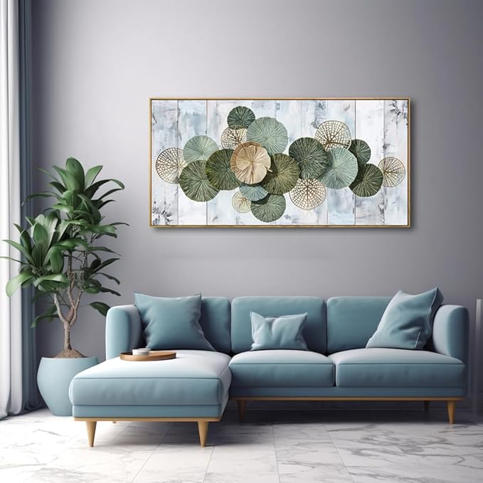 Wall Art Simple Wall Decor Green Canvas Painting Abstract Wall Art for Bedroom Living Room Dining Room Home Office Decor 20"x40" with Framed