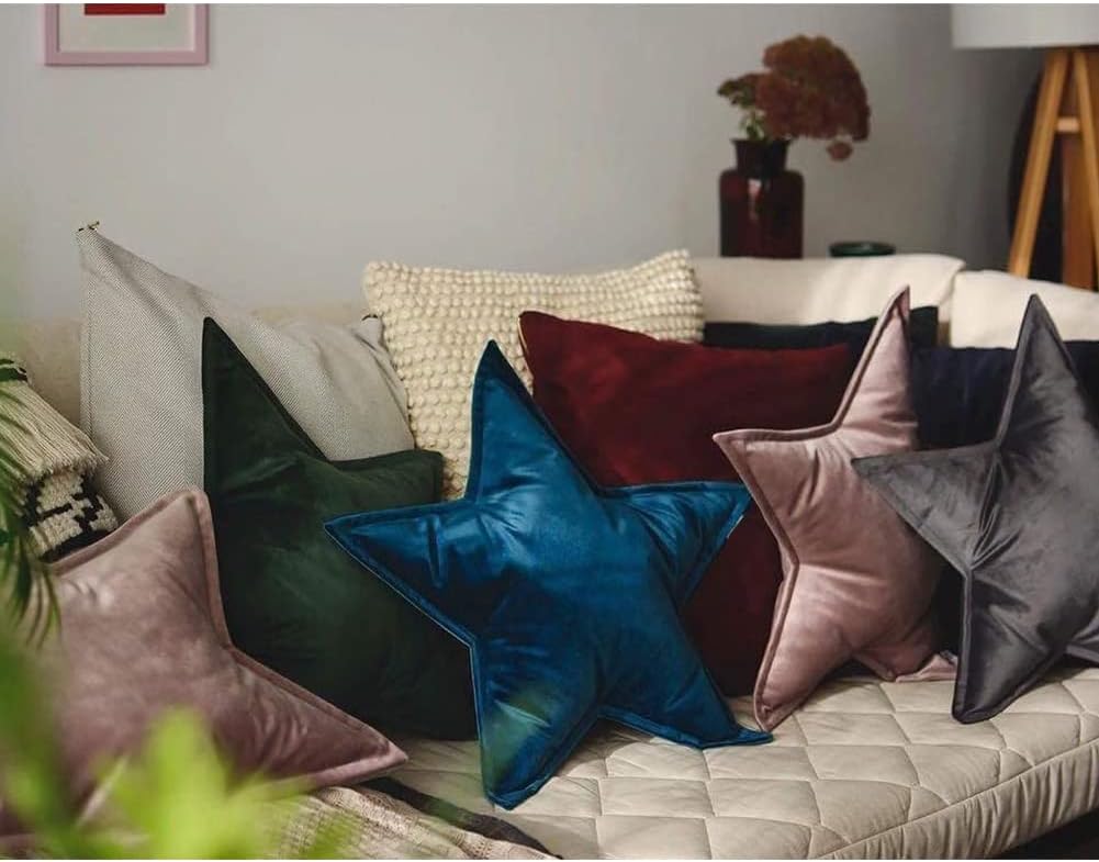 JIKAL Star Moon Shaped Pillow Soft Velvet Nursery Stuffed Throw Pillows for Kids Room Couch Reading Nook Decor (Star, Teal)