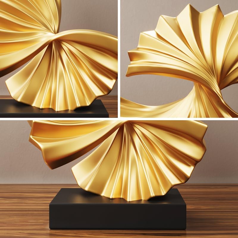 Golden Wave Resin Origami Statue Modern Abstract Home Decoration Emphasizes Abstract Office Desk Carving Table Family Bedroom Living Room Garden Office Golden Stripe Decoration (D)