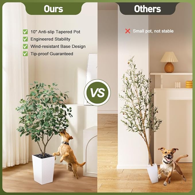 5FT Artificial Ficus Tree with White Taper Planter & Pebbles– Tall Faux Trees with UV Resistant Silk Leaves for Indoor Outdoor - Potted Fake Floor Plants for Home Office Room Decor, VN128