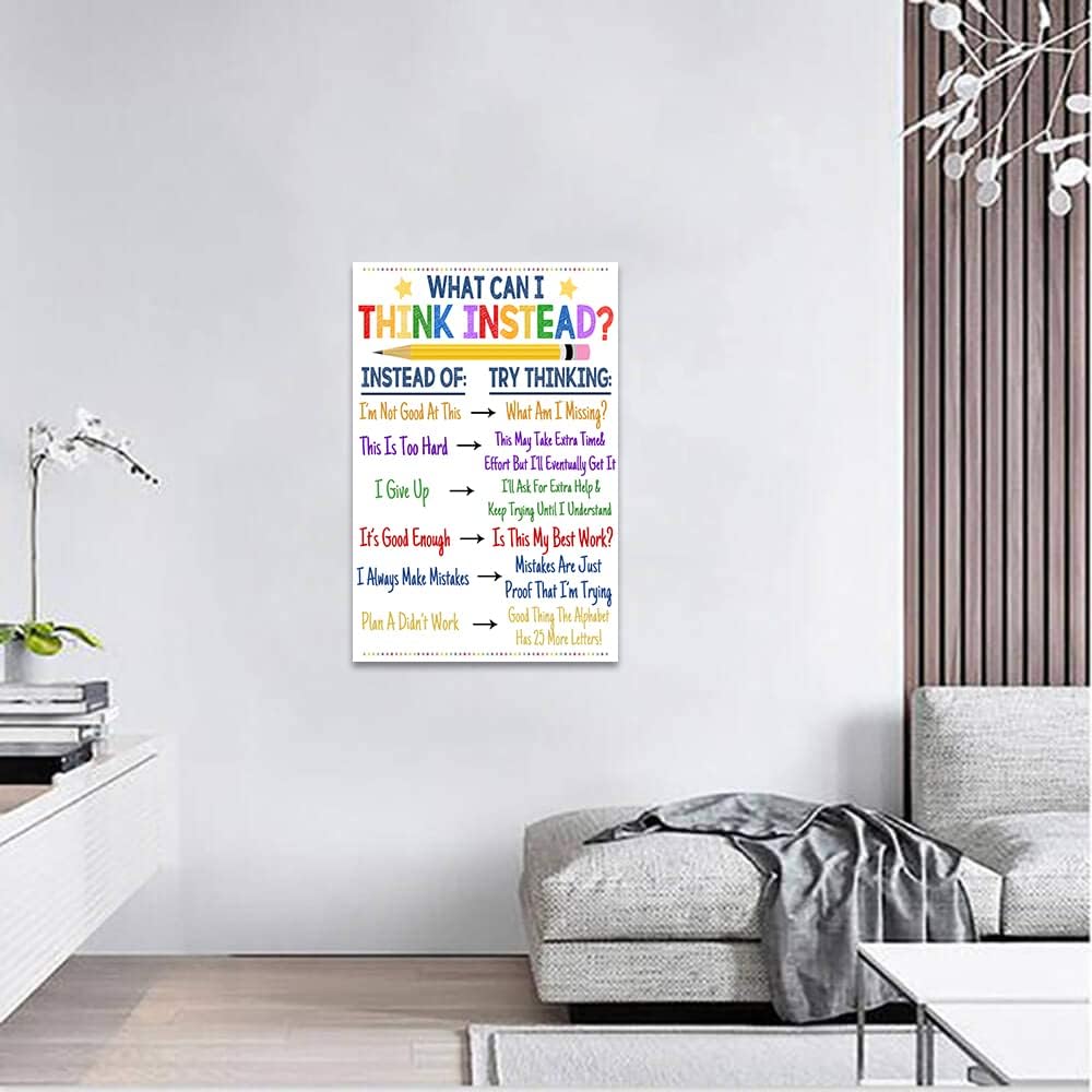 Large Living Room Decor Motivational Framed Wall Art Canvas Paintings with Positive Quotes What Can I Think Instead Wall Pictures Modern Home Office Wall Hangings Framed Easy to Hang-24 inch x 36 inch