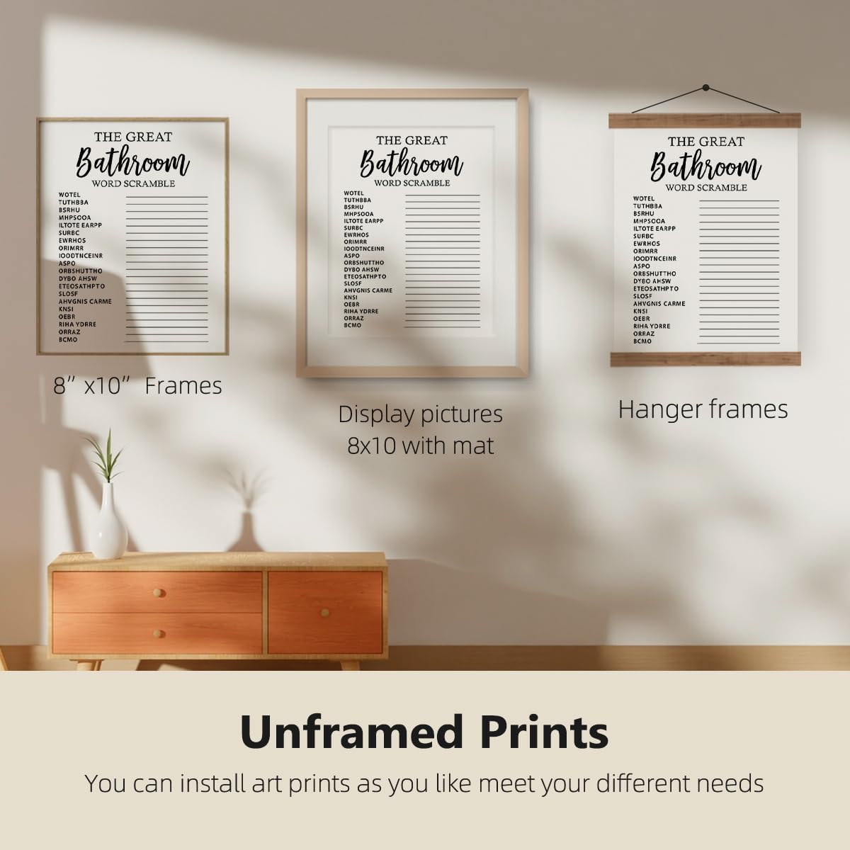 ETVISO Funny Bathroom Decor Wall Art Set of 4, Funny Crossword Puzzle Wall Art, Funny Forget Your Phone, Bathroom Word Search Wall Decor, 8x10 (Unframed)