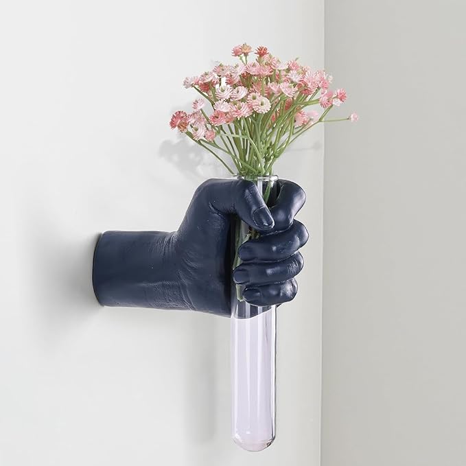 Blue Wall Sculpture,Wall Art Bedoroom,Hand Vase,Funky Flower Vase Decorations,Unique Wall Statue,Home Decor Art