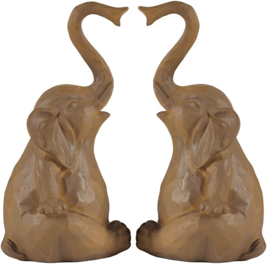 Loving Pair of Elephants - Handcrafted Resin Home Decor Statue Figurine Set, Lucky Gift for Women,Mon,Family, Couples & Elephant Lovers
