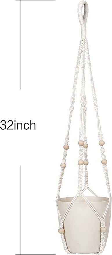 Macrame Plant Hanger Indoor Hanging with Wood Beads Macrame Planters No Tassel for Indoor Outdoor Boho Home Decor 35 Inch (Ivory,2pcs)