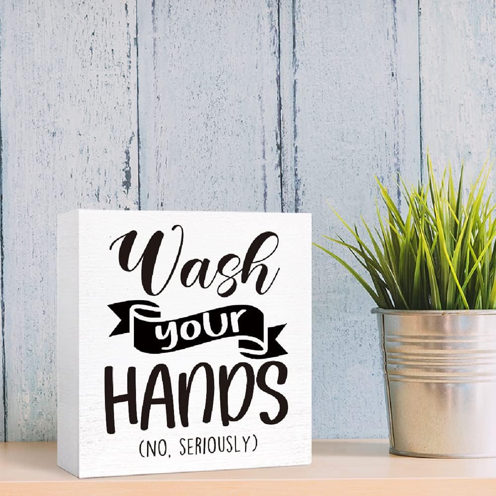Funny Wood Sign - Wash Your Hands, Farmhouse Style for Bathroom, Toilet, Restroom, Home Decor