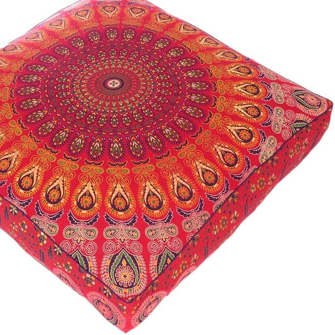 Eyes of India - Mandala Floor Pillow Cover Meditation Cushion Seating Throw Hippie Round Colorful Decorative Bohemian Indian Pouf Ottoman Handmade Cover ONLY (Red, 35" x 35")