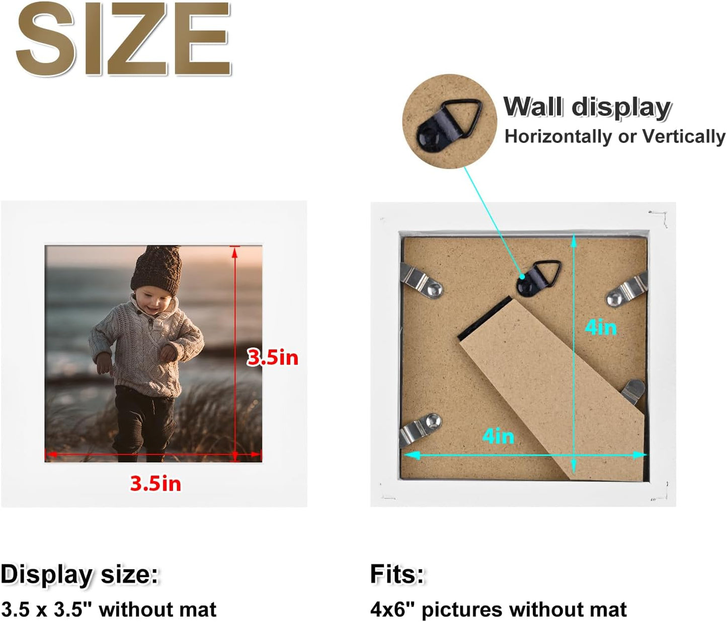 KINLINK 4x4 Picture Frame, White Square Solid Wood Frames for Pictures 4x4 without Mat, Wall and Tabletop Display Photo Frames White 4 Pack