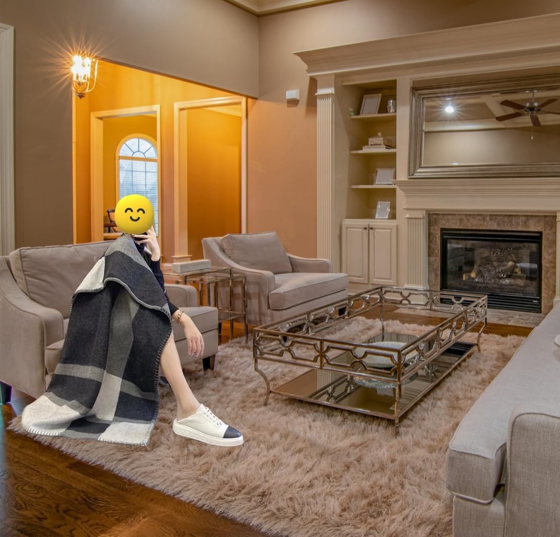 h Blanket Soft Throw Blanket Faux Fleece Cashmere Plaid Warm Shawl Thick Knitted Plush Cozy Comfy for Women Throw Blanket for Sofa Couch Bed Queen King Size 55x66 in (Navy Blue)