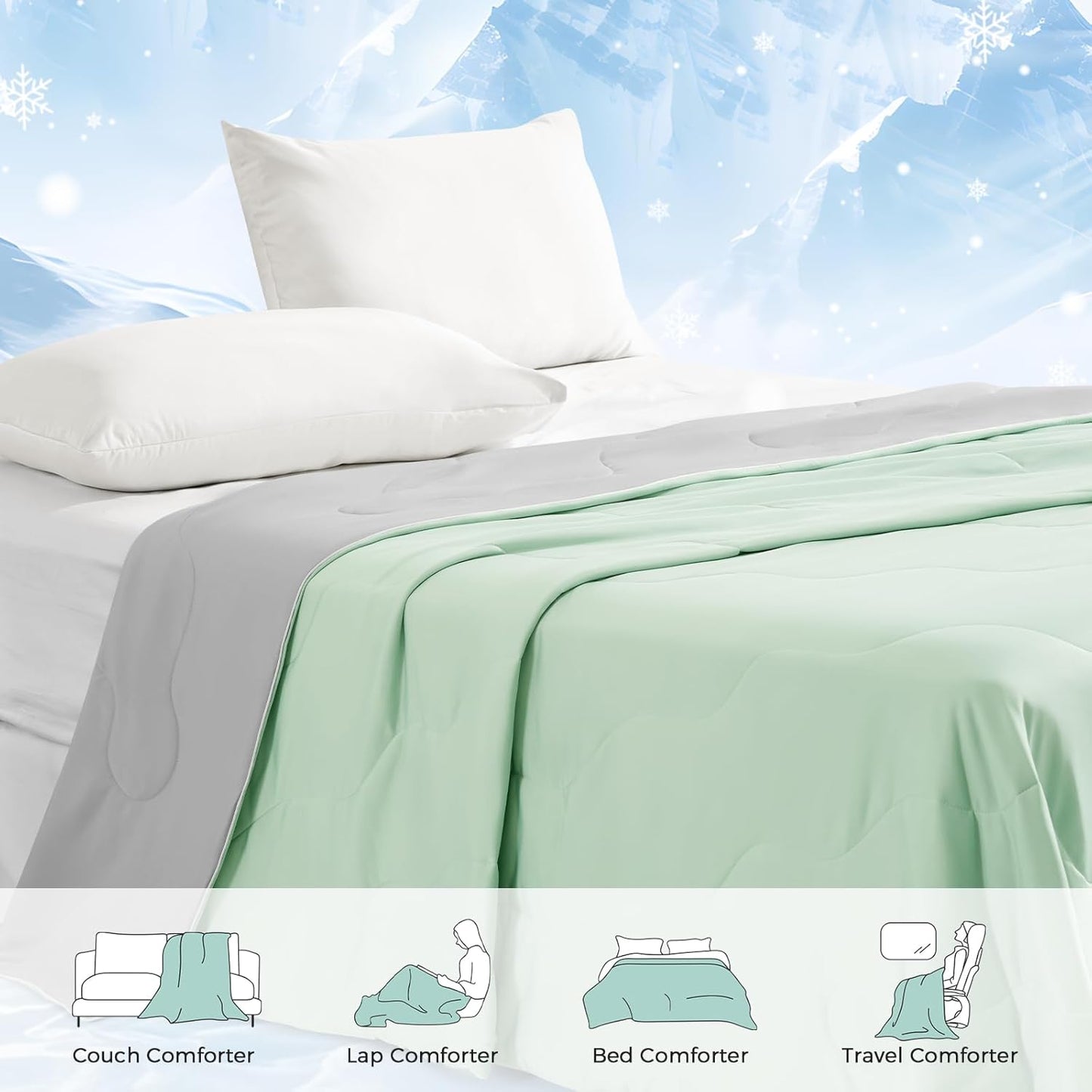 COHOME Cooling Comforter King/Cali King, Cooling Blanket for Hot Sleeper and Night Sweats, Cold Touch Fabric Absorbs Body Heat, Double-Sided Cool Design Soft Fluffy (Green, (108"x90"))