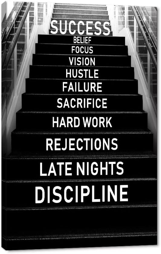 Large Inspirational Wall Art - Black and White Success Poster Positive Quotes Wall Decor Modern Motivational Artwork for Office Home, Framed & Stretched 28 x 44 inch