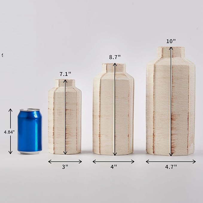 LUKA Ceramic Rustic Farmhouse Vase Set of 3,Ice Cracked Glazed Terracotta Vase,Large Vases for Decor,Fall Decoratiion Vases for Home, Table, Living Room, Shelf