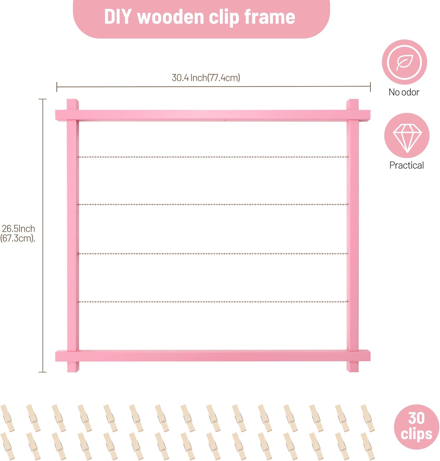 Collage Picture Frame for Nursery,Photo Display Board for Kids,Hanging Pictures Frames with Clips for Kid Graduation Birthday Party,Children Room Wall Decor,Upgraded,Easy To Assemble,Large(Pink)