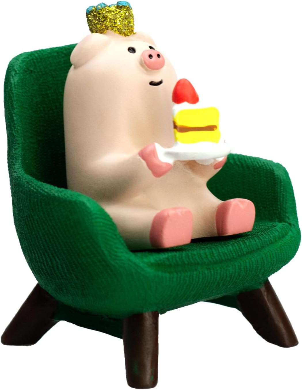 Cute Mini Pig Eating Cake Resin Figurine Apply to for Office, Home Decoration Perfect for Pig Lovers - Green Sofa