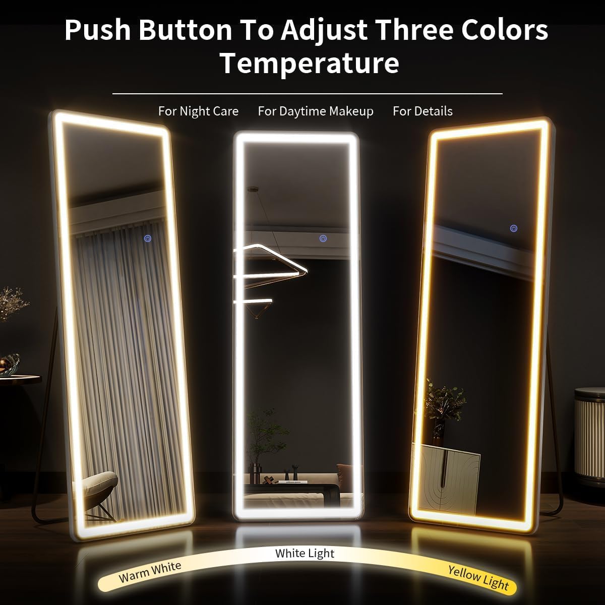 Full Length Mirror with LED Lights, 60"x16"Floor Mirror with Dimming & 3 Color Lighting, Free Standing Floor Mirrors, Lighted Full Body Mirrors for Bedroom, Dressing Room, Cloakroom