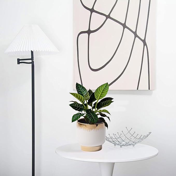 LB White Gold Ceramic Plant Pot for Indoor Plants, Succulent Planters Ceramic Plant Pots, Modern Flower Pots for Living Room Office Home Decor, Round Flower Pot of 4.3 Inch(Plant Not Included)