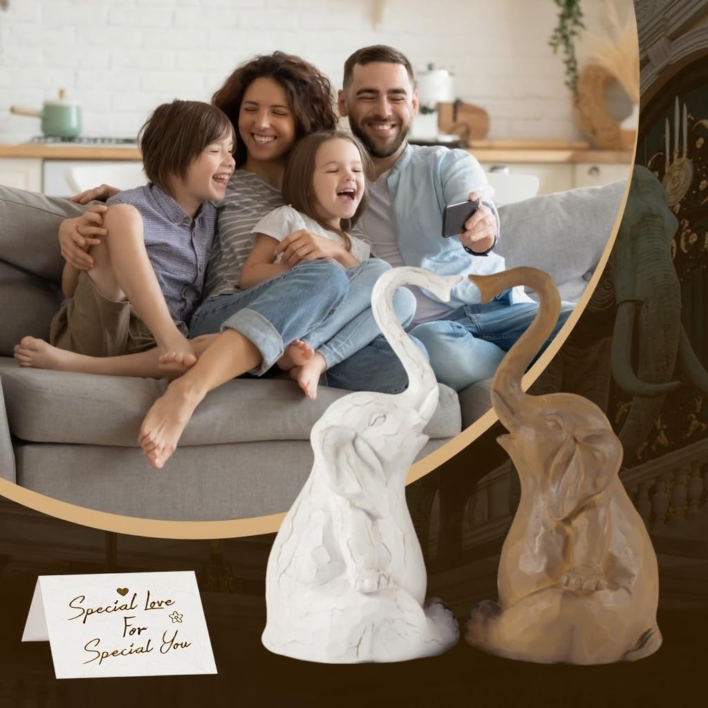 Loving Pair of Elephants, Elephant Statues for Home Decor, Elephant Figurines for Shelf, Table or Living Room, Symbol of Love and Harmony, Gift for Women, Mom, Couples