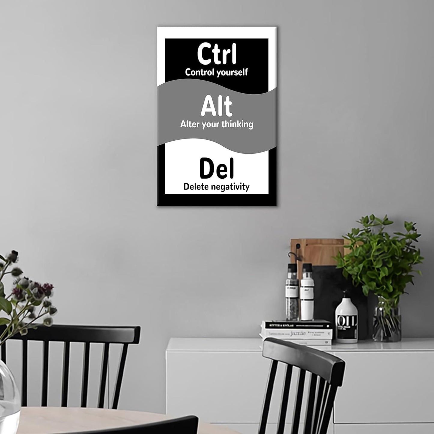 Inspirational Canvas Wall Art Ctrl Alt Del Motivational Home Decor Entrepreneur Quotes Picture Poster Modern Inspiring Artwork for Modern Home Bedroom Bathroom Gym Stretched and Framed [12''Wx18''H]