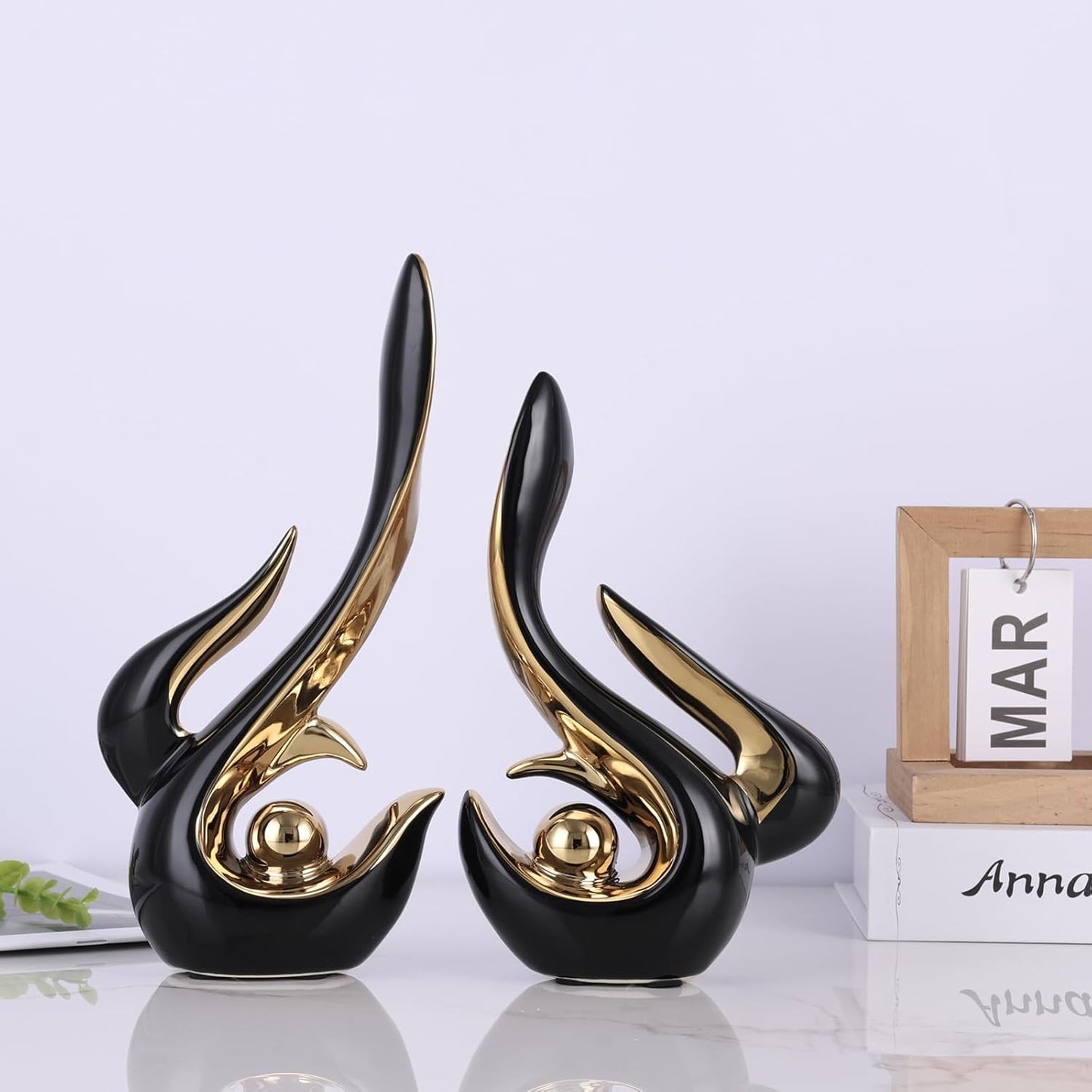 DOVDOV Black and Gold Decor, Ceramic Abstract Sculptures and Statues, Modern Art mid Century Decor Coffee Table Living Room Dining Room Table Bedroom Office Home Shelves Fireplace countertop Decor.