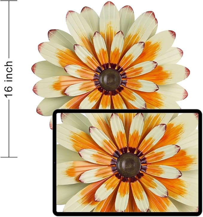 YEAHOME Metal Flower Wall Decor, 16" Wall Art Hanging Decorations for Home Bathroom, Bedroom, Living Room, Office, Boho Art, Indoor Outdoor Decorations Patio Garden Decor