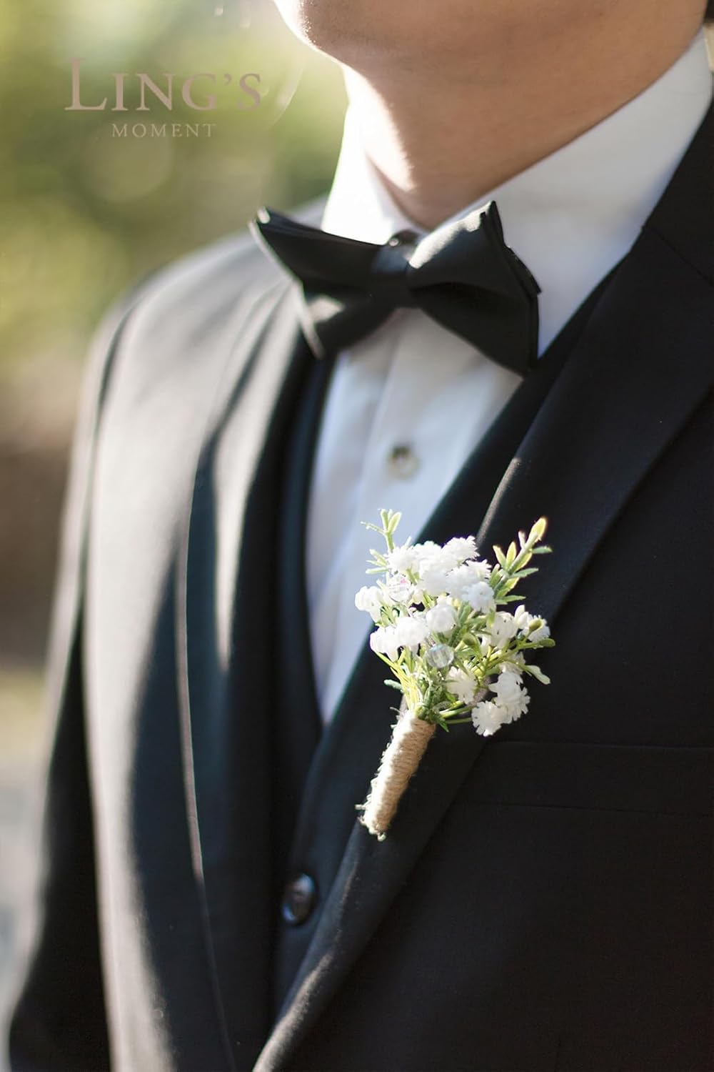 Ling's Moment Boutonniere for Men, 10pcs Groomsmen Guest Boutonniere, Artificial Flowers for Wedding Décor/Prom/Homecoming,etc.Baby Breath White
