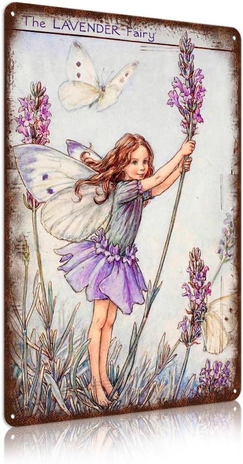 Flower Fairy Wall Decor Vintage Metal Tin Signs Fairy Garden Accessories - The Lavender