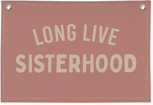 Girl Room Decor Long Live Sisterhood Linen Banner Hanging Flag Pink Banner for Nursery Playroom Wall Decor for Kids Bedroom Dorm Toddler Decorations Trendy Room Decor 30x20 In (Sisterhood)