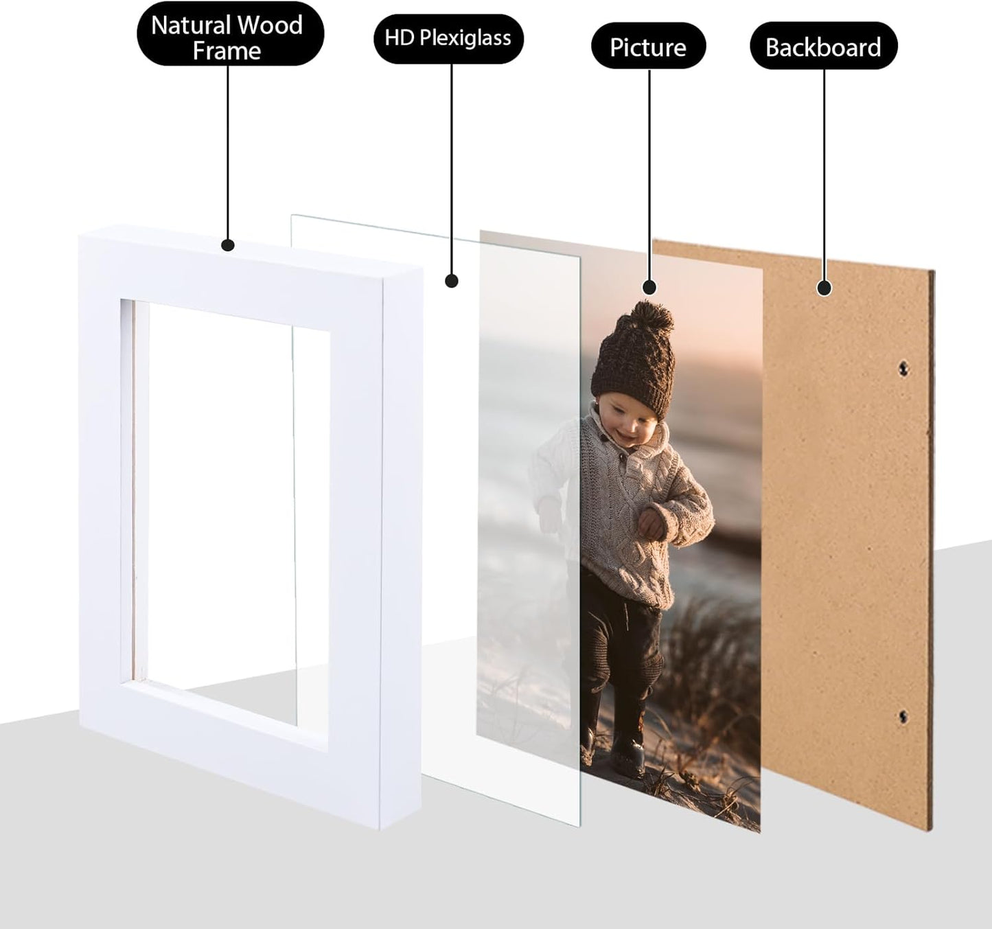 KINLINK 13x13 Picture Frame, White Square Solid Wood Frames for Pictures 13x13 without Mat and 12.5x12.5 Music Record Album, Wall Display Photo Frames White 4 Pack
