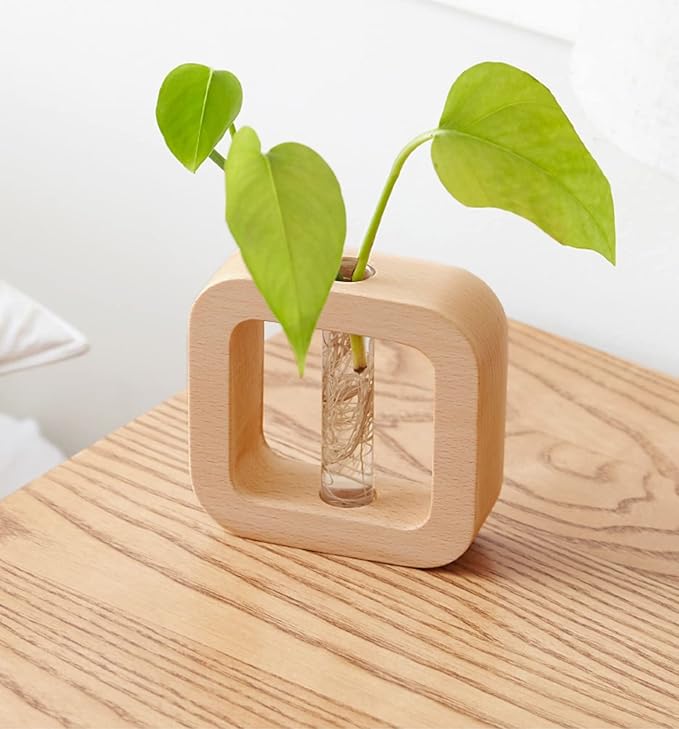 WONQEXZ Tabletop Vase,Hydroponics Plants Flower Pots,Modern Style Vase,Decorative Planter Pot,Home Gift, Light Yellow Beech,1.6 * 4.9 * 4.3in, Plants Not Included