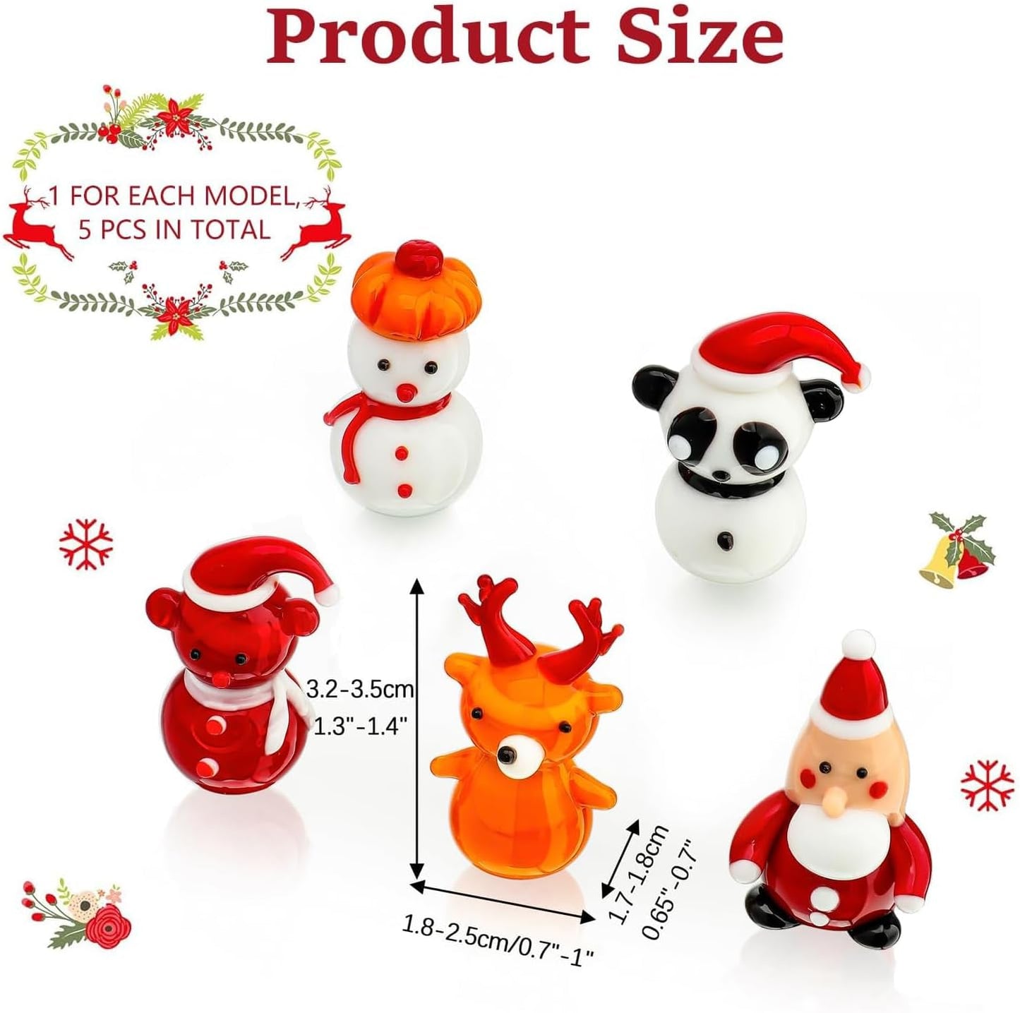 H&D HYALINE & DORA Set of 5 Mini Blown Glass Christmas Figurines Collectible Handmade Art Glass Christmas Figurines Decor for Party Supplies